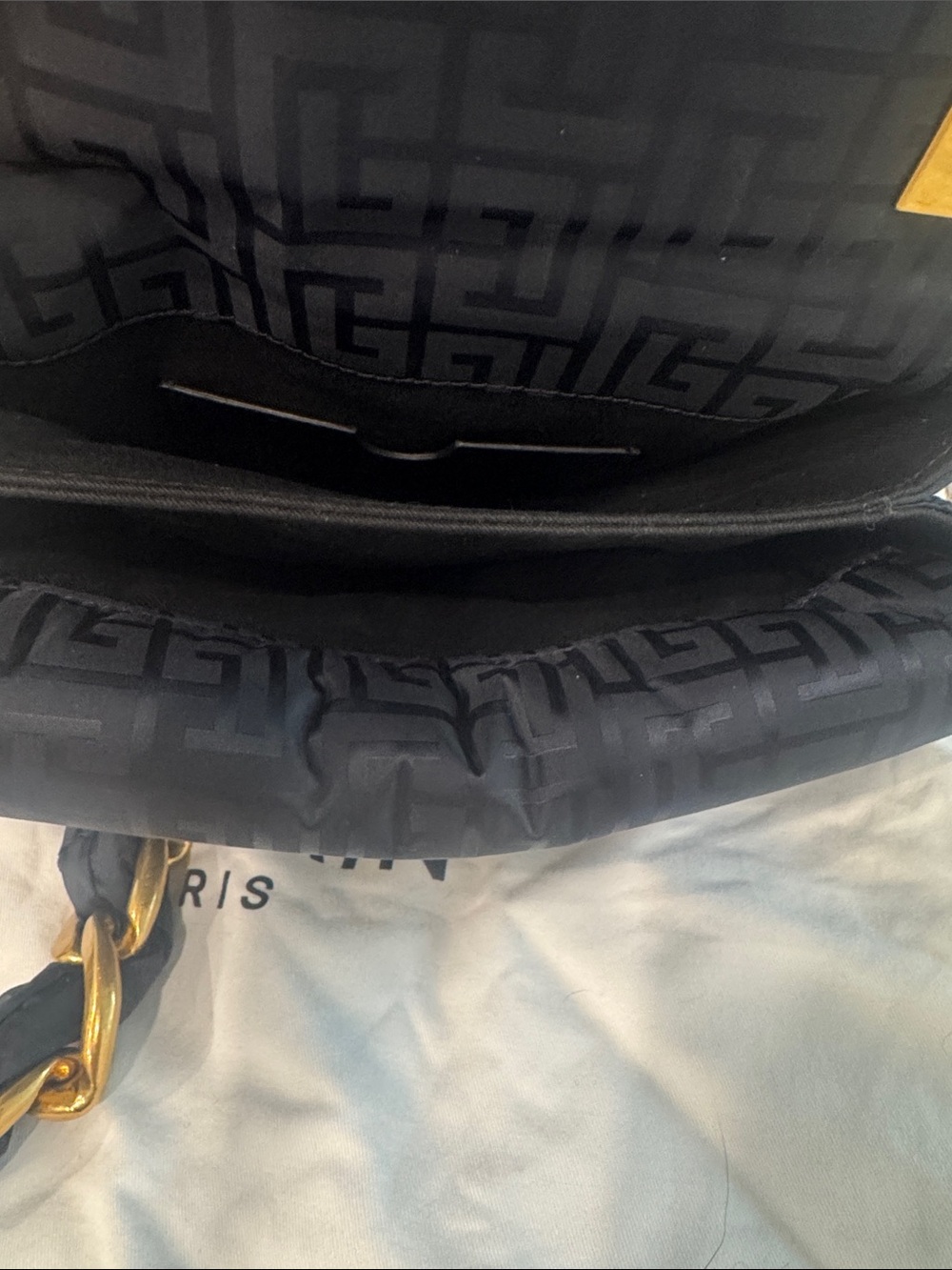 Authentic Balmain Black Shoulder/Crossbody Canvas Bag with Gold Chain Hardware - Picture 8 of 15